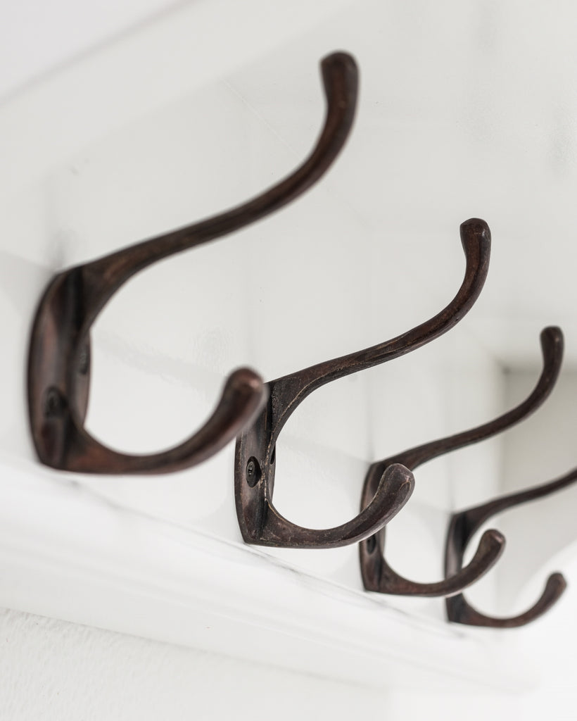 Halifax 6 Hook Coat Rack 100 cm in Mahogany, MDF & Antique Brass with Classic White Finish