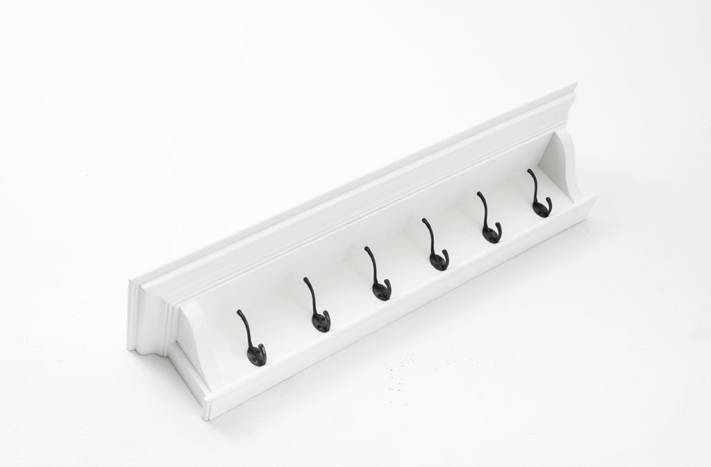 Halifax 6 Hook Coat Rack 100 cm in Mahogany, MDF & Antique Brass with Classic White Finish