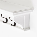 Halifax 8 Hook Coat Rack 130 cm in Mahogany, MDF & Antique Brass with Classic White Finish