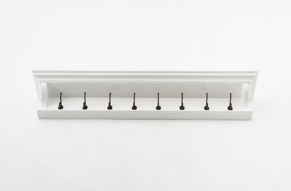 Halifax 8 Hook Coat Rack 130 cm in Mahogany, MDF & Antique Brass with Classic White Finish