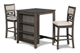 New Classic Furniture Gia 30" Counter Table with 2 Chairs & Stg Shelf Gray D1701-32S-GRY