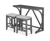 Bella Counter Sofa Table With 2 Stools & Usb Port Gray