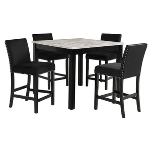 New Classic Furniture Celeste 5Pc 42" Marble Finish Counter Table & 4 Chairs Black D400-52S-BLK