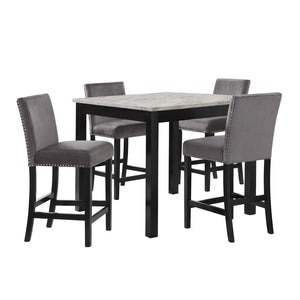 New Classic Furniture Celeste 5Pc 42" Marble Finish Counter Table & 4 Chairs Gray D400-52S-GRY