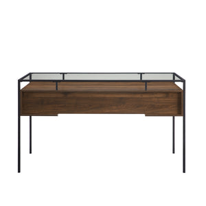 56" 2 Drawer Glass Top Desk Dark Walnut