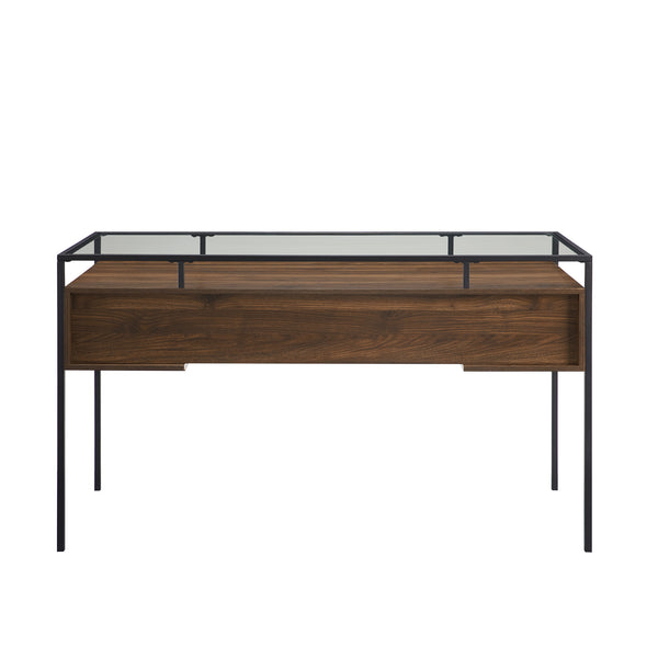 56" 2 Drawer Glass Top Desk Dark Walnut