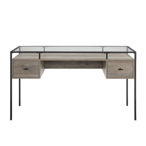 56" 2 Drawer Glass Top Desk Gray Wash