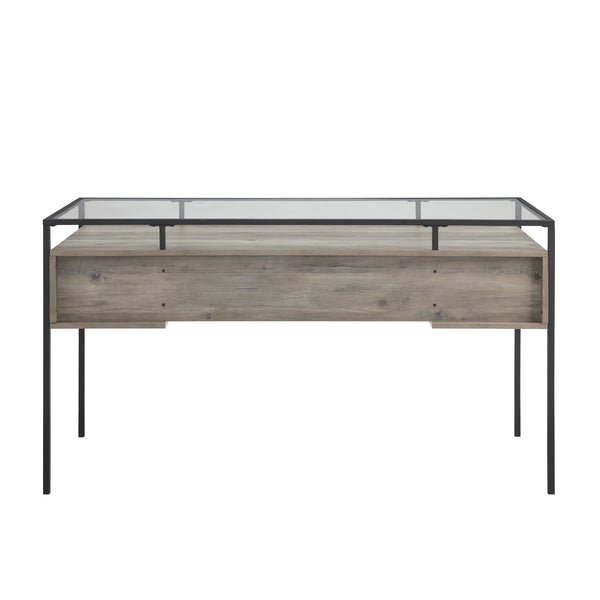 56" 2 Drawer Glass Top Desk Gray Wash