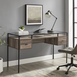 D56FUL2DGTGW - 56" 2 Drawer Glass Top Desk Dark Walnut