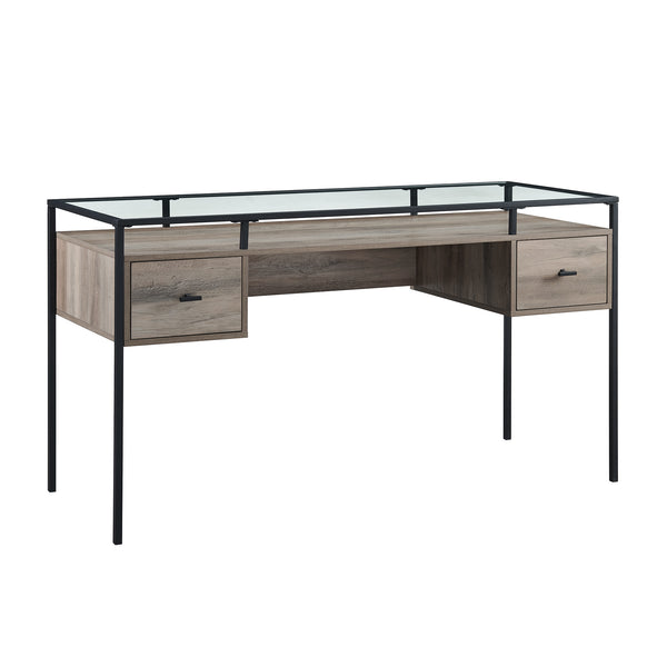 D56FUL2DGTGW - 56" 2 Drawer Glass Top Desk Dark Walnut