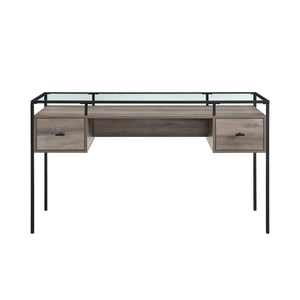D56FUL2DGTGW - 56" 2 Drawer Glass Top Desk Dark Walnut