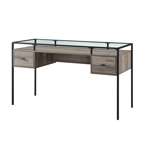D56FUL2DGTGW - 56" 2 Drawer Glass Top Desk Dark Walnut