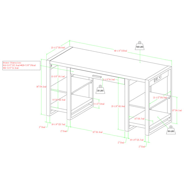 60" Wood Computer Desk Grey Wash