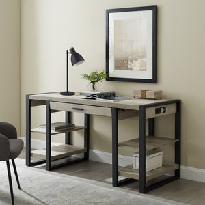 60" Wood Computer Desk Grey Wash