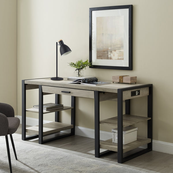 60" Wood Computer Desk Grey Wash