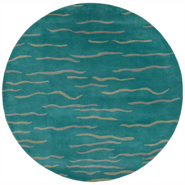 Chandra Rugs Daisa 100% Wool Hand-Tufted Contemporary Rug Aqua/Cream/Grey 7'9 Round