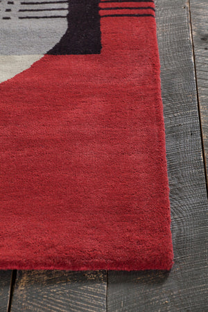 Chandra Rugs Daisa 100% Wool Hand-Tufted Contemporary Rug Red/Black/Grey 7'9 x 10'6
