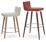 Dallas DR Wood Stools Set: Light Grey (Natural) and One Red (Walnut Finish) Leatherette- Dallas Dr.Wood Counter SOHO-CONCEPT-DALLAS DR WOOD STOOLS-74890