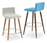 Dallas DR Wood Stools Set: Silver (Natural) and One Turquoise (Walnut Finish) Camira Wool- Dallas Dr.Wood Counter SOHO-CONCEPT-DALLAS DR WOOD STOOLS-74891