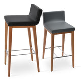 Dallas Wood Stools Set: Dallas Wood and One Black and One Grey Leatherette Natural SOHO-CONCEPT-DALLAS WOOD STOOLS-74844