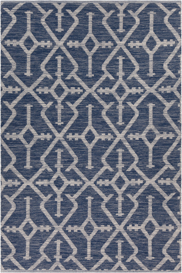 Chandra Rugs Dani 100% Recycled Polyester Hand-Woven Contemporary Rug Navy Blue/Beige 7'9 x 10'6