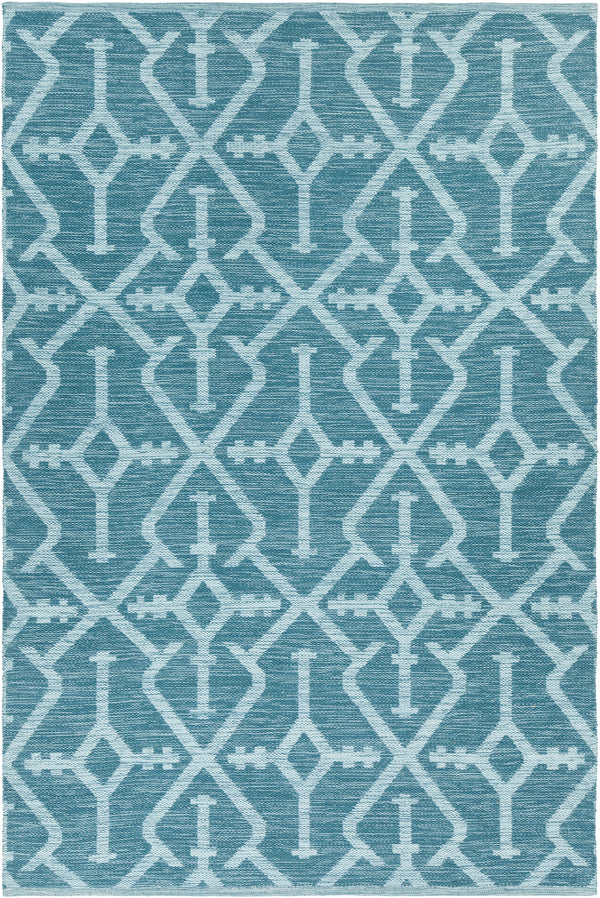 Chandra Rugs Dani 100% Recycled Polyester Hand-Woven Contemporary Rug Teal/Beige 7'9 x 10'6