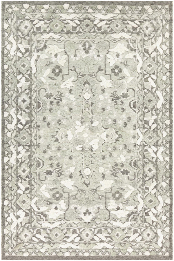Chandra Rugs Daphne Wool + Viscose Hand-Woven Traditional Rug Green/Grey/White 7'9 x 10'6