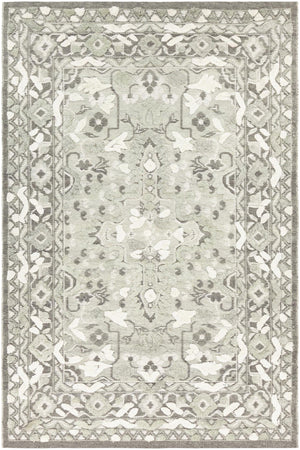 Chandra Rugs Daphne Wool + Viscose Hand-Woven Traditional Rug Green/Grey/White 7'9 x 10'6