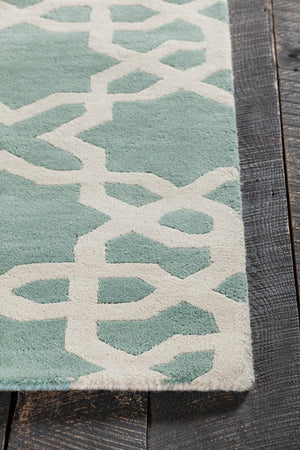 Chandra Rugs Davin 100% Wool Hand-Tufted Contemporary Wool Rug Light Aqua/White 7' x 10'