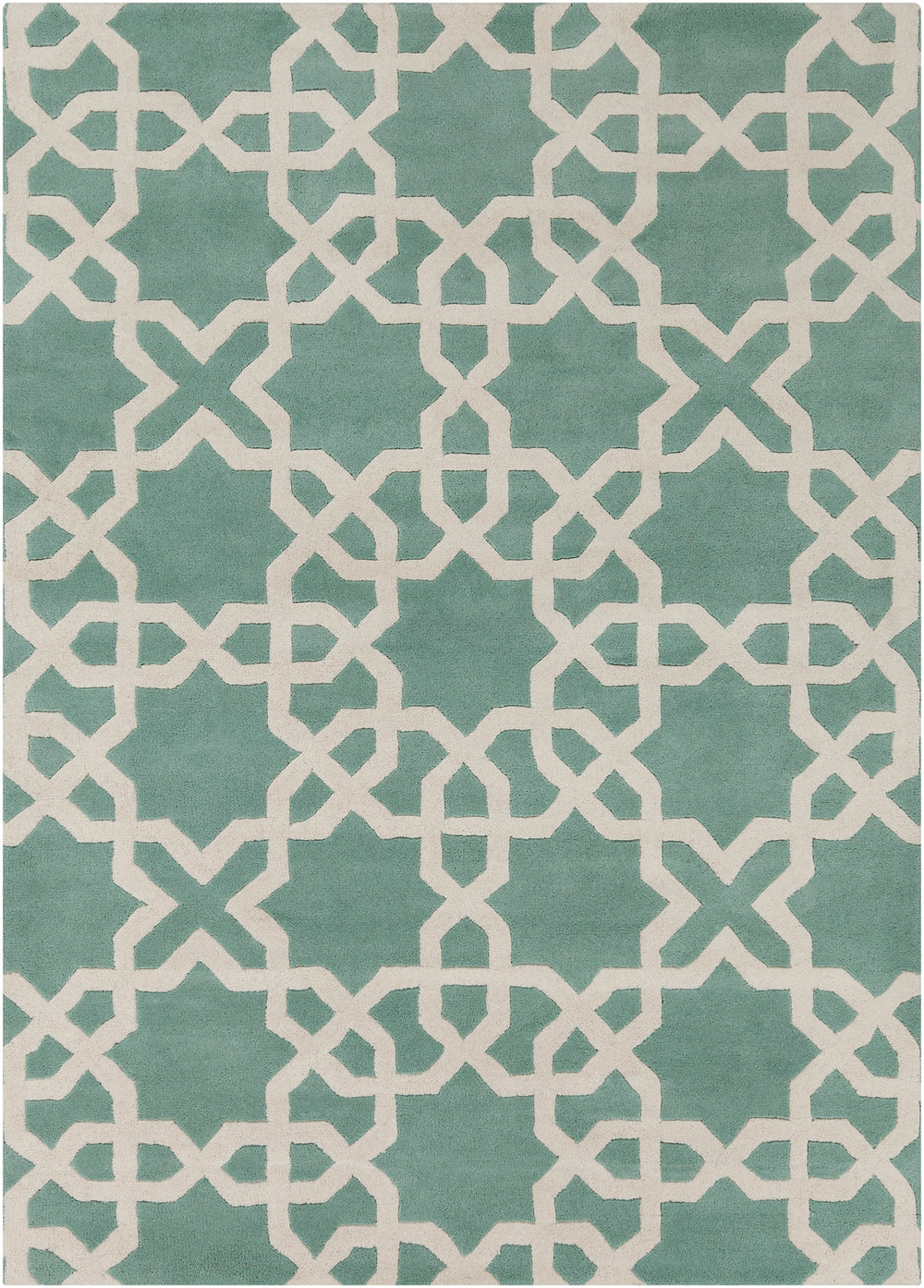 Chandra Rugs Davin 100% Wool Hand-Tufted Contemporary Wool Rug Light Aqua/White 7' x 10'