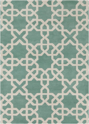 Chandra Rugs Davin 100% Wool Hand-Tufted Contemporary Wool Rug Light Aqua/White 7' x 10'