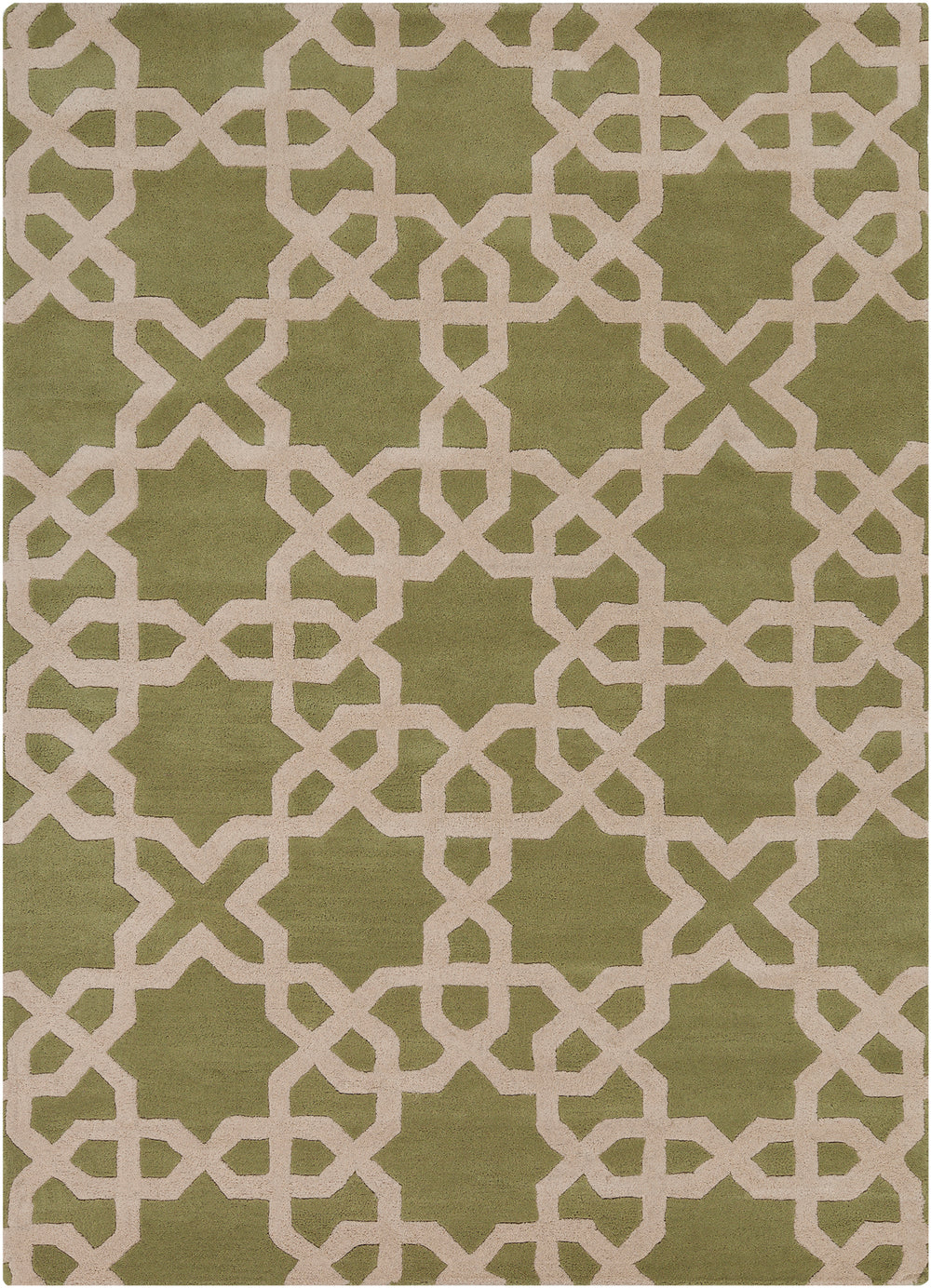 Chandra Rugs Davin 100% Wool Hand-Tufted Contemporary Wool Rug Green/Cream 7' x 10'