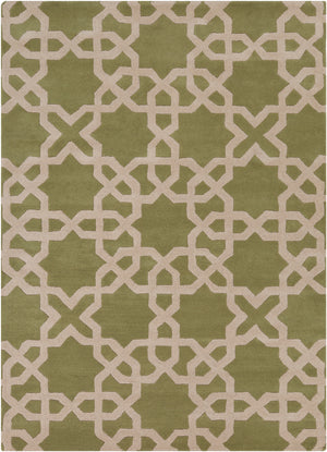 Chandra Rugs Davin 100% Wool Hand-Tufted Contemporary Wool Rug Green/Cream 7' x 10'