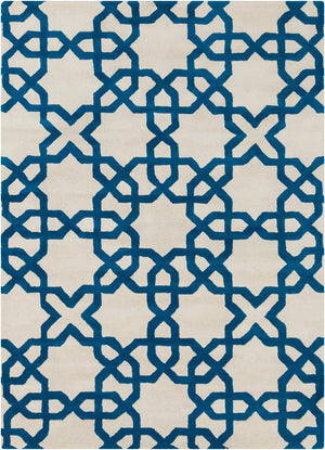 Chandra Rugs Davin 100% Wool Hand-Tufted Contemporary Wool Rug White/Blue 7' x 10'