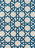 Chandra Rugs Davin 100% Wool Hand-Tufted Contemporary Wool Rug White/Blue 7' x 10'