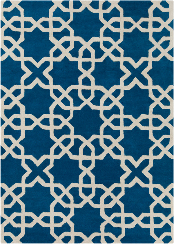 Chandra Rugs Davin 100% Wool Hand-Tufted Contemporary Wool Rug Blue/White 7' x 10'