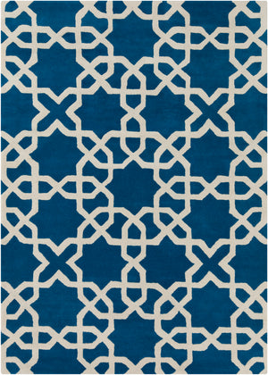 Chandra Rugs Davin 100% Wool Hand-Tufted Contemporary Wool Rug Blue/White 7' x 10'