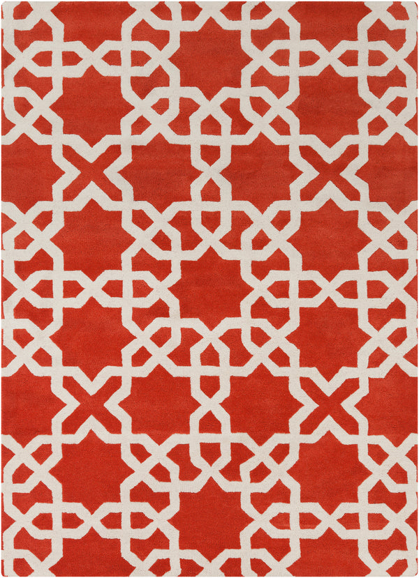 Chandra Rugs Davin 100% Wool Hand-Tufted Contemporary Wool Rug Orange/White 7' x 10'