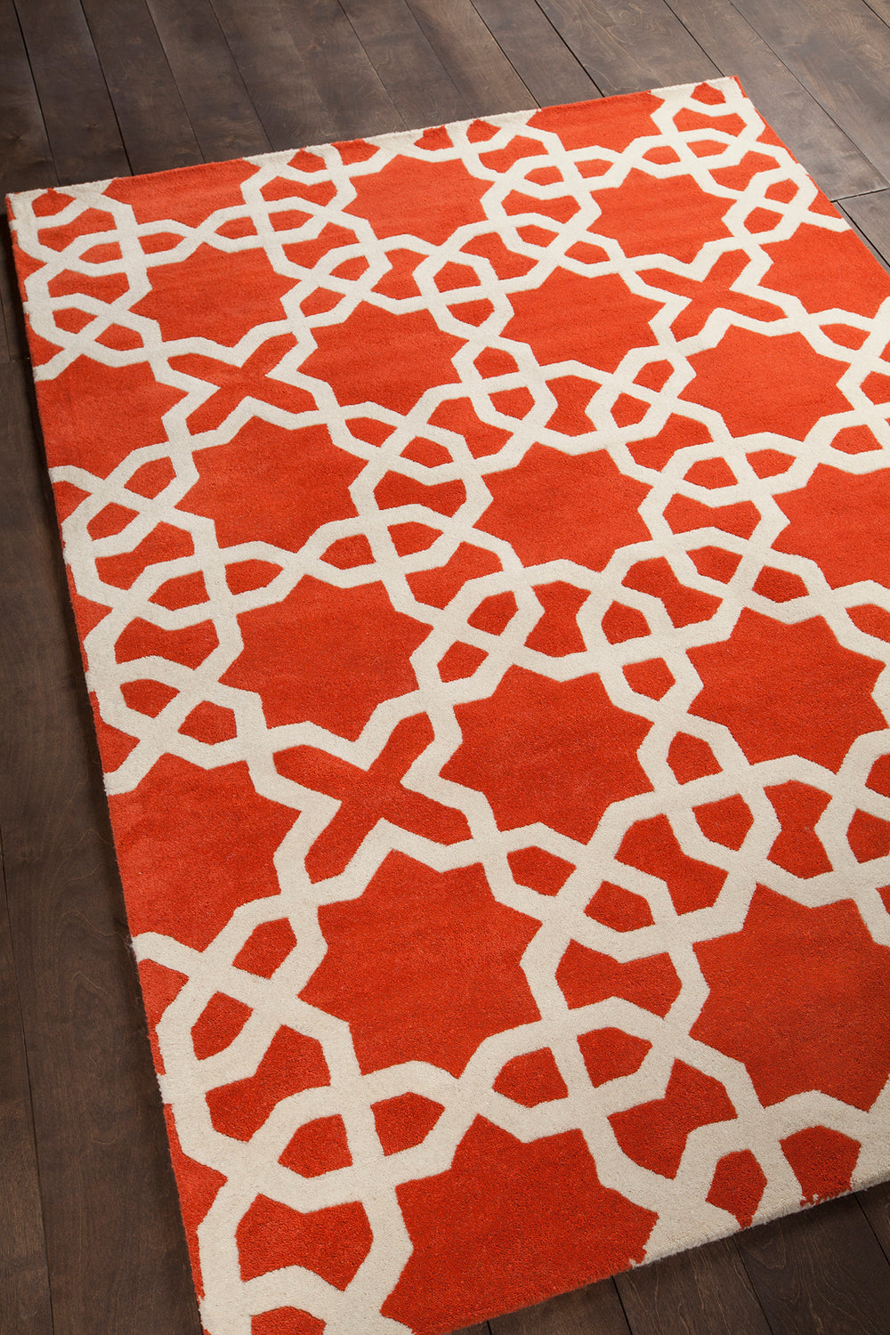 Chandra Rugs Davin 100% Wool Hand-Tufted Contemporary Wool Rug Orange/White 7' x 10'