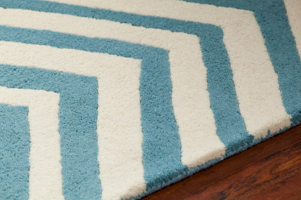 Chandra Rugs Davin 100% Wool Hand-Tufted Contemporary Wool Rug White/Blue 7' x 10'