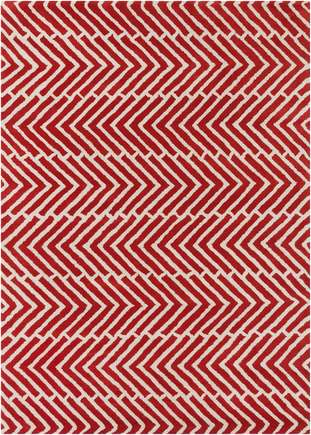 Chandra Rugs Davin 100% Wool Hand-Tufted Contemporary Wool Rug Red/White 7' x 10'