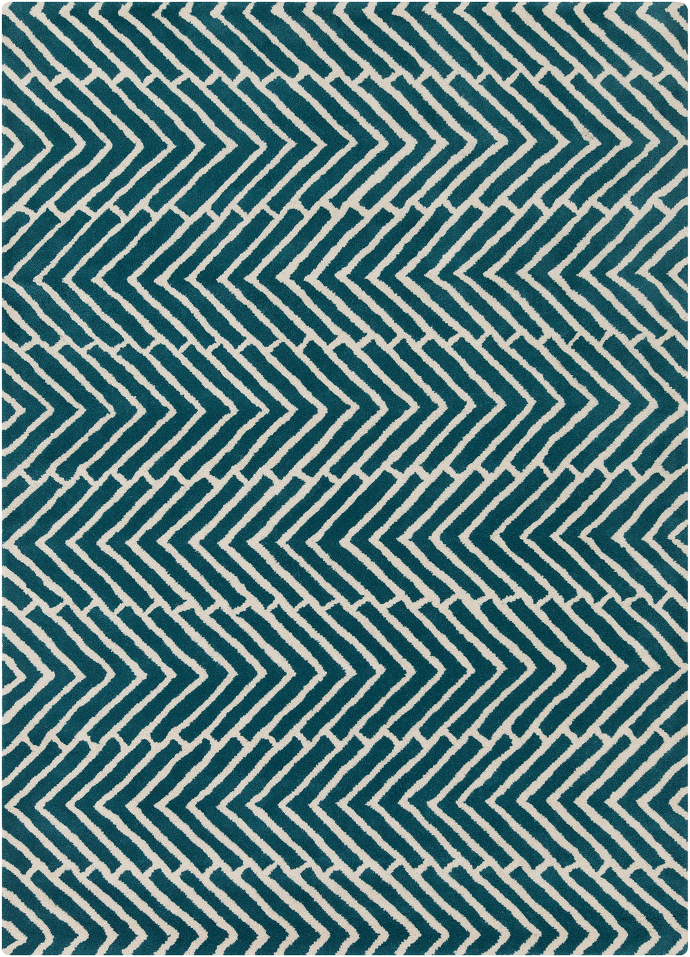 Chandra Rugs Davin 100% Wool Hand-Tufted Contemporary Wool Rug Blue/White 7' x 10'