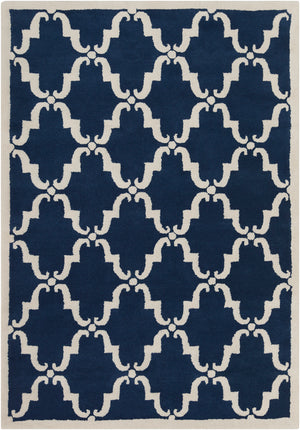 Chandra Rugs Davin 100% Wool Hand-Tufted Contemporary Wool Rug Navy Blue/White 7' x 10'