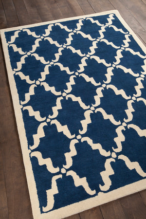 Chandra Rugs Davin 100% Wool Hand-Tufted Contemporary Wool Rug Navy Blue/White 7' x 10'