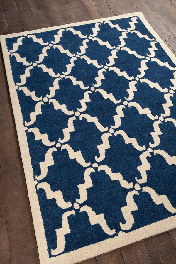 Chandra Rugs Davin 100% Wool Hand-Tufted Contemporary Wool Rug Navy Blue/White 7' x 10'