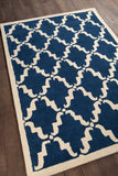 Chandra Rugs Davin 100% Wool Hand-Tufted Contemporary Wool Rug Navy Blue/White 7' x 10'