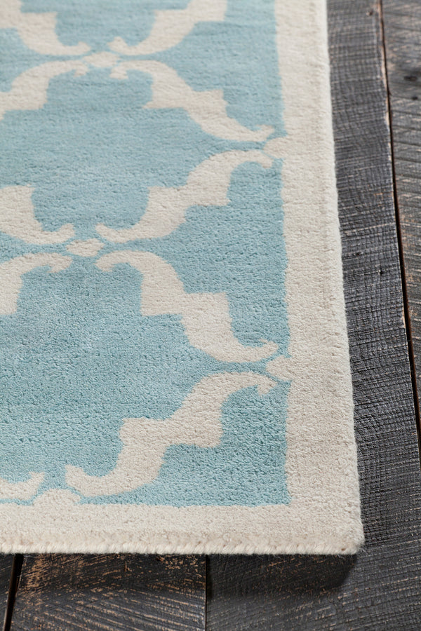 Chandra Rugs Davin 100% Wool Hand-Tufted Contemporary Wool Rug Light Aqua/White 7' x 10'