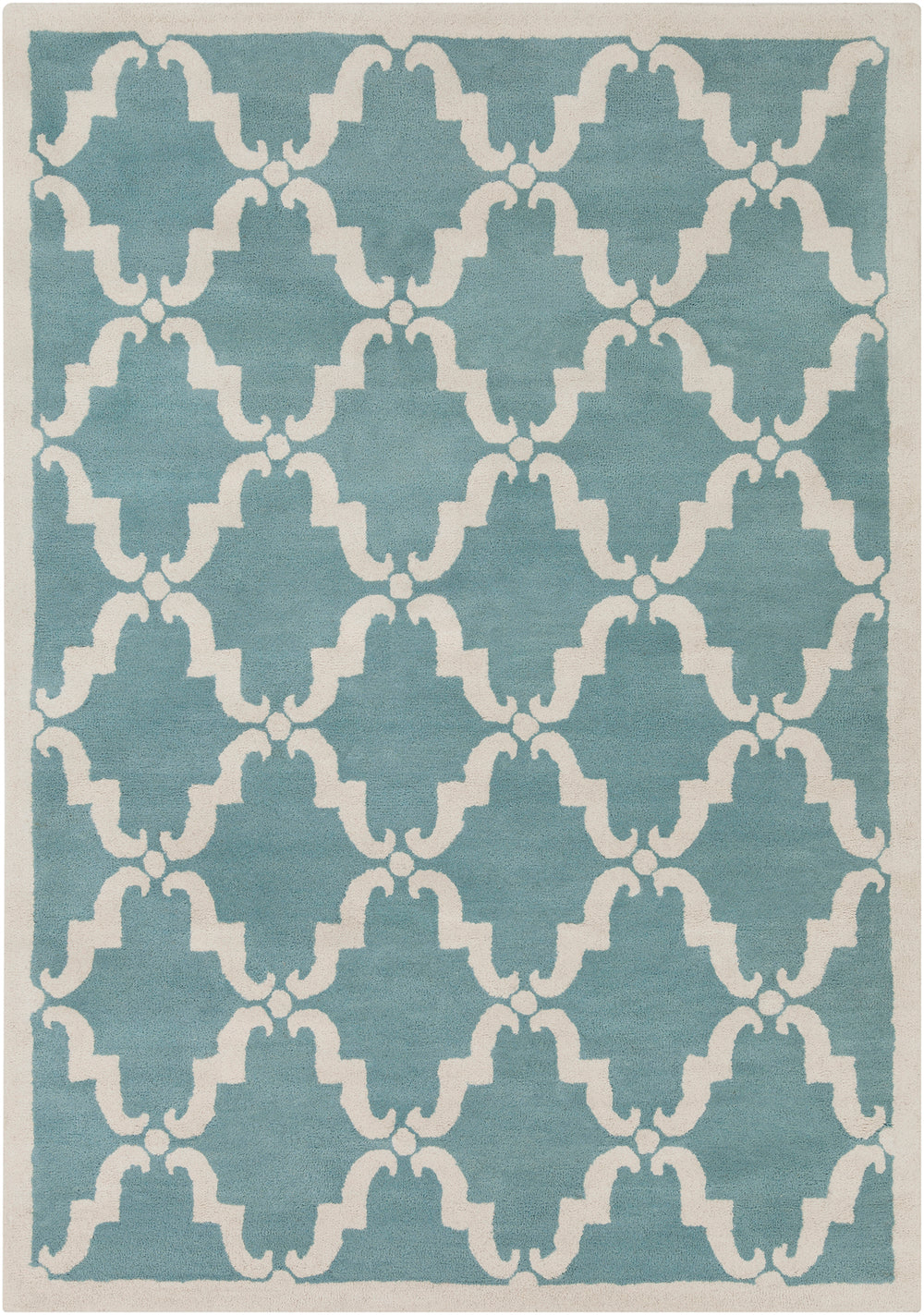 Chandra Rugs Davin 100% Wool Hand-Tufted Contemporary Wool Rug Light Aqua/White 7' x 10'