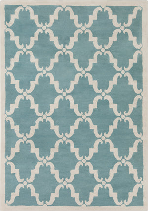 Chandra Rugs Davin 100% Wool Hand-Tufted Contemporary Wool Rug Light Aqua/White 7' x 10'