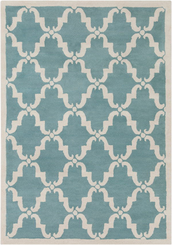 Chandra Rugs Davin 100% Wool Hand-Tufted Contemporary Wool Rug Light Aqua/White 7' x 10'